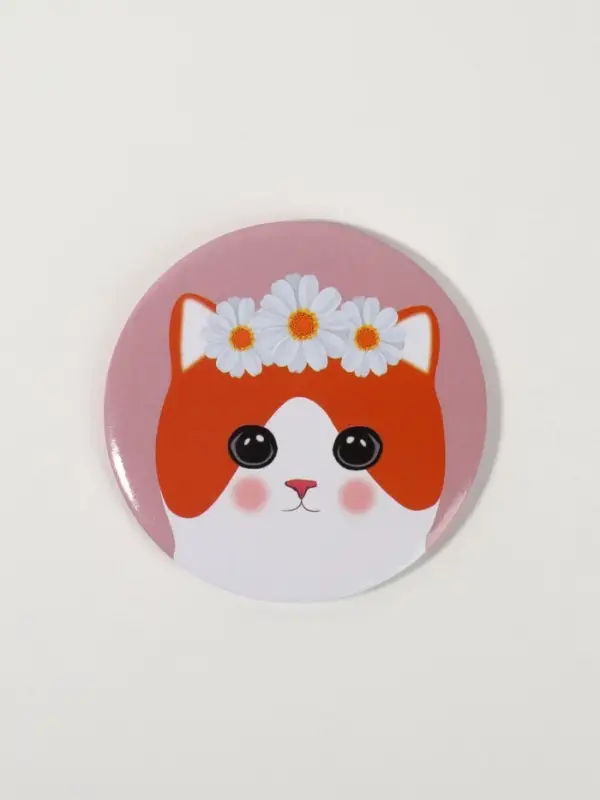 Зеркало карманное «Котик», d=7 см, розовое