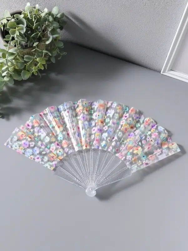 Веер складной пластик &laquo;Цветочная россыпь&raquo;, блеск, 23 см