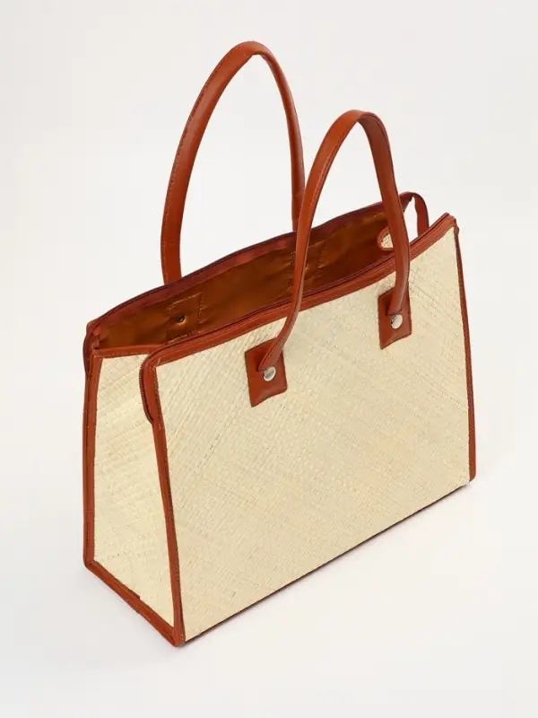 Сумка плетёная на молнии из пандана, 41&times;16&times;50 см, бежево-коричневая