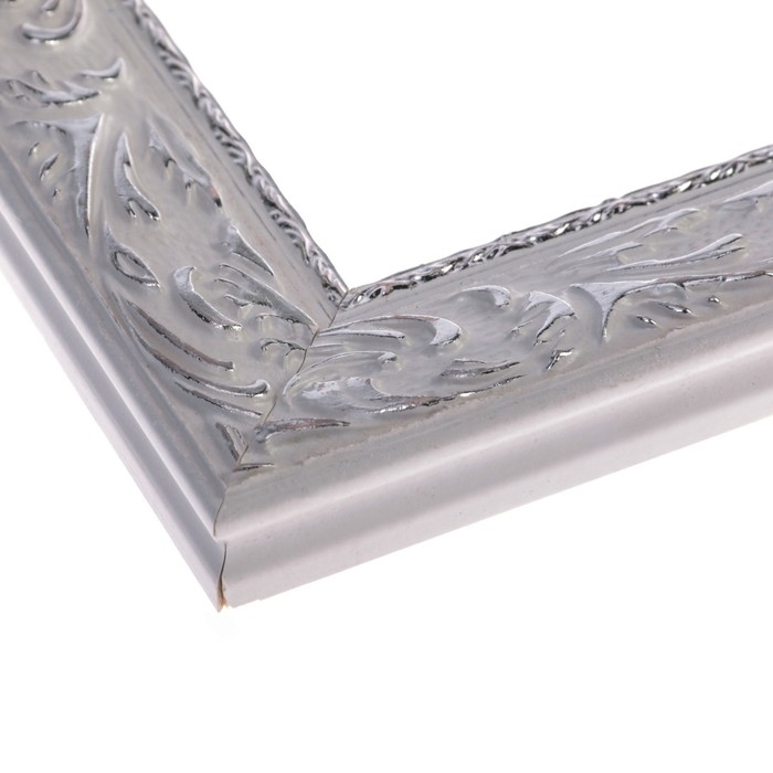 Рама для картин (зеркал) 60 х 90 х 4 см, дерево  Рама для картин (зеркал) 60 х 90 х 4 см, дерево "Версаль", бело-серебристый