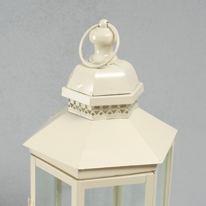 Подсвечник металл, стекло фонарик Подсвечник металл, стекло фонарик "Фес" белый с патиной набор 2 шт 35х13,5х11,8; 51х21х18 см