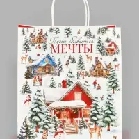 Пакет подарочный крафтовый &laquo;Новогодняя сказка&raquo;, 32&times;28&times;15 см
