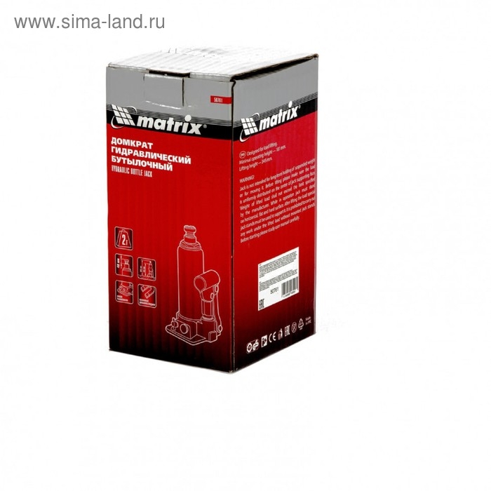 Домкрат гидравлический MATRIX 50761, бутылочный, 2 т, высота подъема 181-345 мм Домкрат гидравлический MATRIX 50761, бутылочный, 2 т, высота подъема 181-345 мм