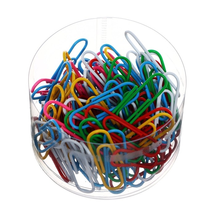 Скрепки 33 мм, цветные, в пластиковой коробке, 100 штук Скрепки 33 мм, цветные, в пластиковой коробке, 100 штук
