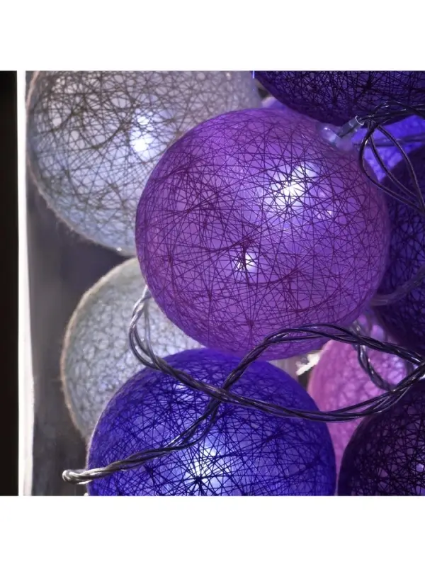 Гирлянда &laquo;Нить&raquo; 5 м с насадками &laquo;Клубки лиловые&raquo;, IP20, прозрачная нить, 20 LED, свечение белое, 220 В