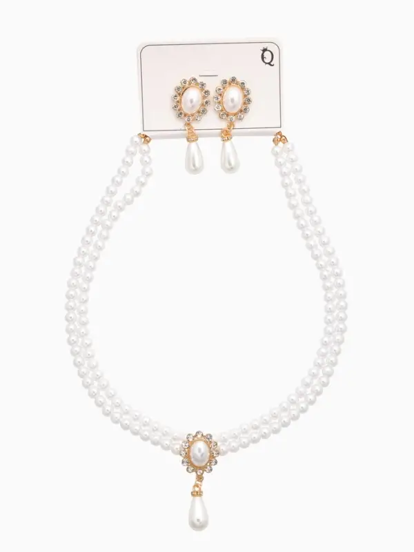 Набор 2 предмета: серьги, колье &laquo;Антуанетта&raquo;, вспышка, белый в золоте, 40 см