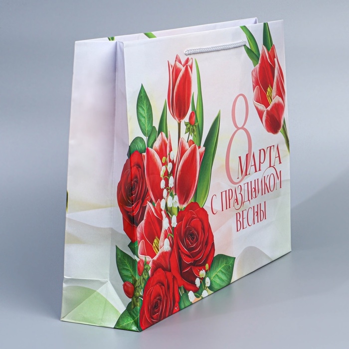Пакет подарочный ламинированный горизонтальный, упаковка, «8 марта», L 28 х 38 х 9 см Пакет подарочный ламинированный горизонтальный, упаковка, «8 марта», L 28 х 38 х 9 см