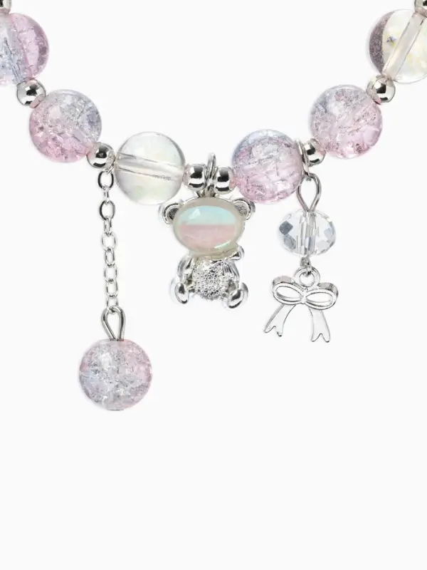 Браслет с подвесками &laquo;Сахарный. Мишка&raquo;, шар №10/8, d=6 см, розовый, синий в серебре