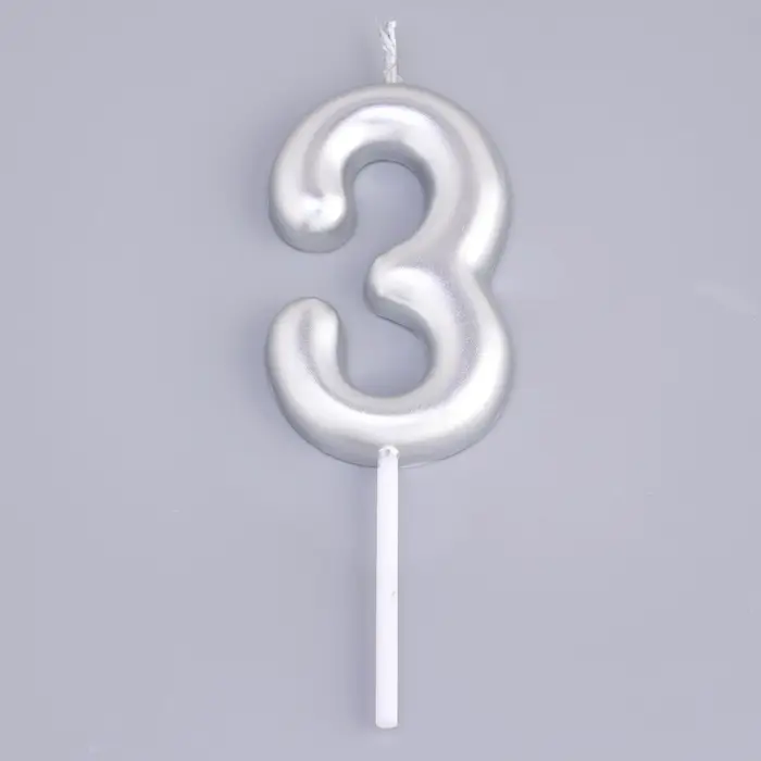 Свеча в торт &laquo;Европейская&raquo;, цифра 3, 6 см, серебро