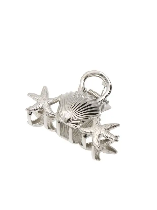 Краб для волос "Лейла море" морские звезды ракушка, 7 см, серебро