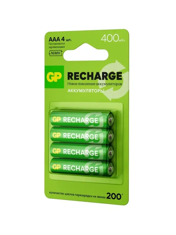 Аккумулятор GP, Ni-Mh, AAA, HR03-2BL, 1.2 В, 400 мАч, блистер, 4 шт.