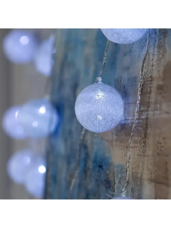 Гирлянда &laquo;Нить&raquo; 5 м с насадками &laquo;Клубки белоснежные&raquo;, IP20, прозрачная нить, 20 LED, свечение белое, 220 В