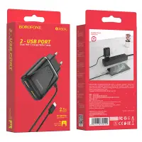 * СЗУ BA50A USB на Lightning + 2 USB 2.1A Borofone (EU) черный
