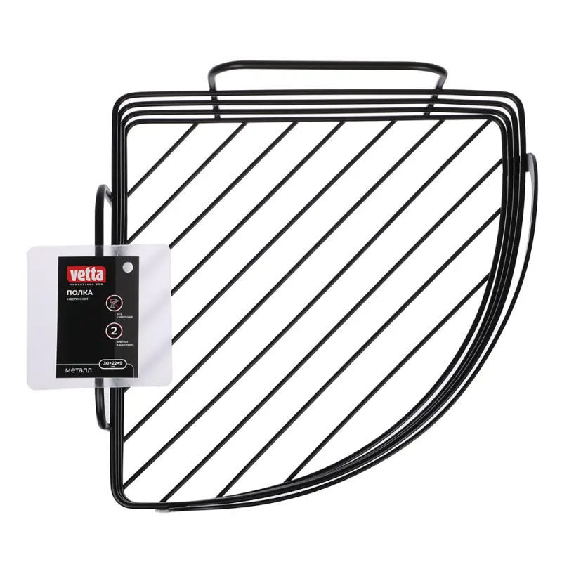 VETTA Полка настенная, угловая, металл, 30x22x9 см, черный
