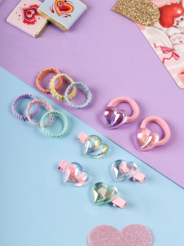 Набор для волос Набор для волос "Аделия" (10 резинок 3 см, 4 зажима 3 см) сердце, розовый