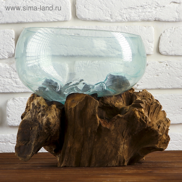 Вазон стекло на дереве  Вазон стекло на дереве "Забота" 20х25х25 см, МИКС