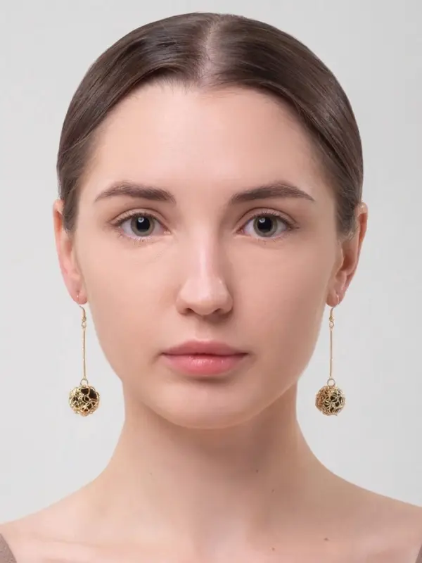 Серьги висячие &laquo;Шар плетёный&raquo;, чёрные в золоте, 6.5 см