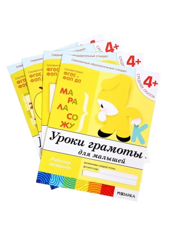 Рабочие тетради &laquo;Математика, прописи, развитие речи, уроки грамоты&raquo;, средняя группа 4+, набор 4 шт.