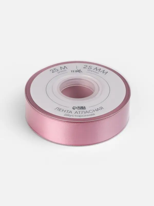 Лента атласная TEIRA, двухсторонняя, 25 мм, 25&plusmn;1 м, розовая №165