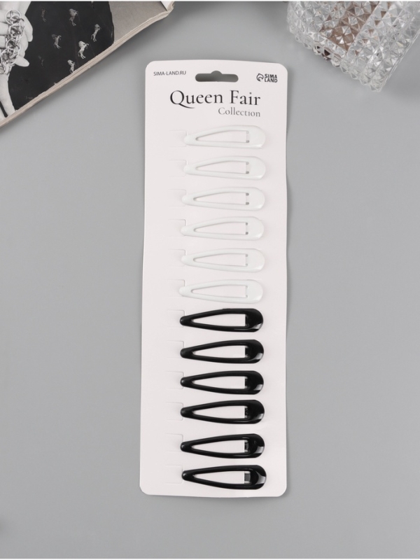 Невидимка для волос  Невидимка для волос "Стиль" (набор 12 шт) классика, 5 см, чёрный белый