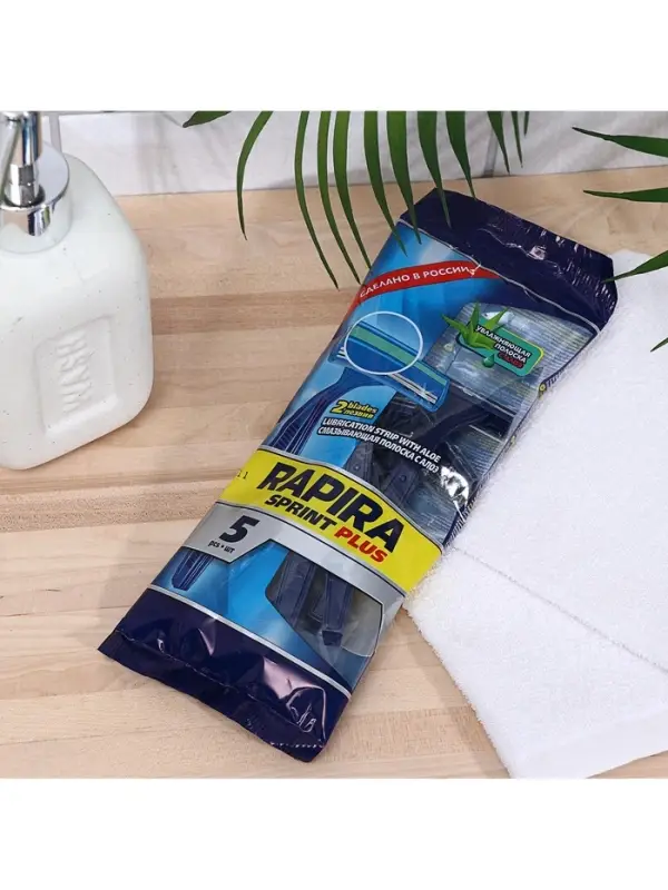 Станок бритвенный Rapira Sprint plus, со смазывающей полоской с алоэ, одноразовый, 5 шт.