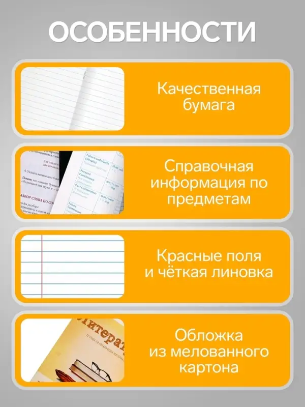 Предметная тетрадь по литературе Calligrata &laquo;Предметы&raquo;, 36 листов, в линейку, со справочным материалом, обложка из мелованного картона