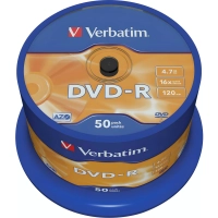 Носители информации DVD-R, 16x, Verbatim Azo Matt Silver, Cake/50, 43548