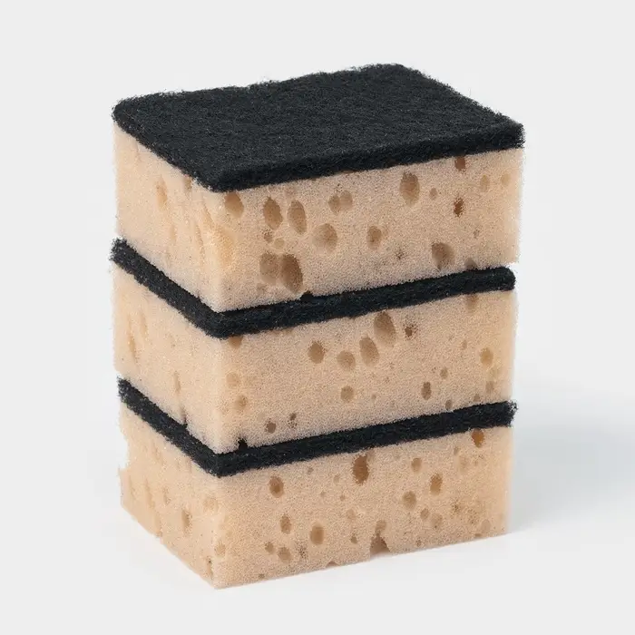 Набор губок для мытья посуды Raccoon &laquo;Лофт&raquo;, 3 шт., 9&times;6.5&times;3.5 см, крупнопористый поролон, бежевый