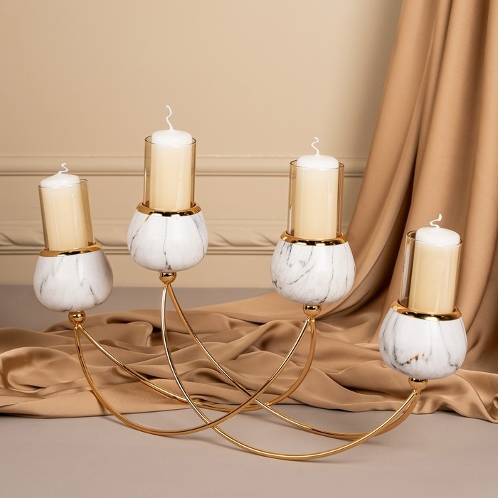 Подсвечник металл, стекло «Сплетение» на 4 свечи 47 х 10 х 28 см