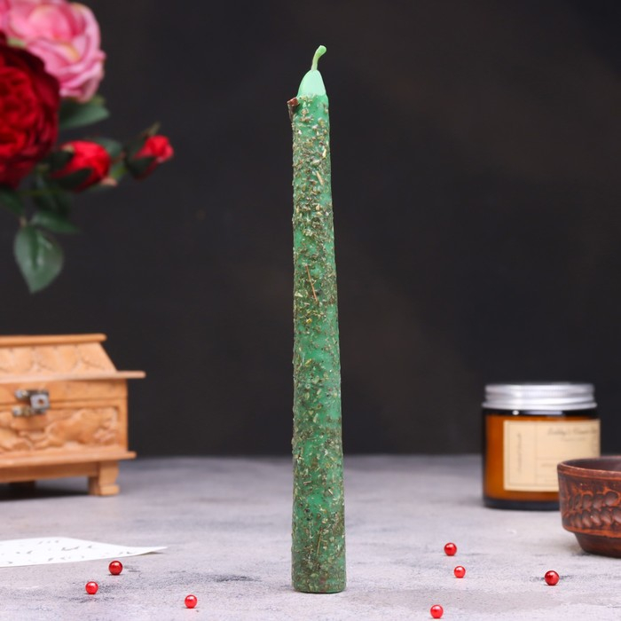 Свеча магическая  Свеча магическая "Денежная" с травой, зелёная, 20см