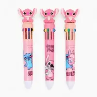 Ручка многоцветная 10 цветов Стич, розовый