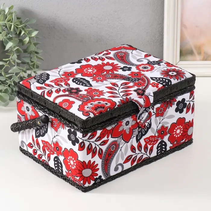 Шкатулка для рукоделия и шитья &laquo;Народный цветочный узор&raquo;, хранение ниток, иголок, мелочи, 19&times;26&times;14.5 см