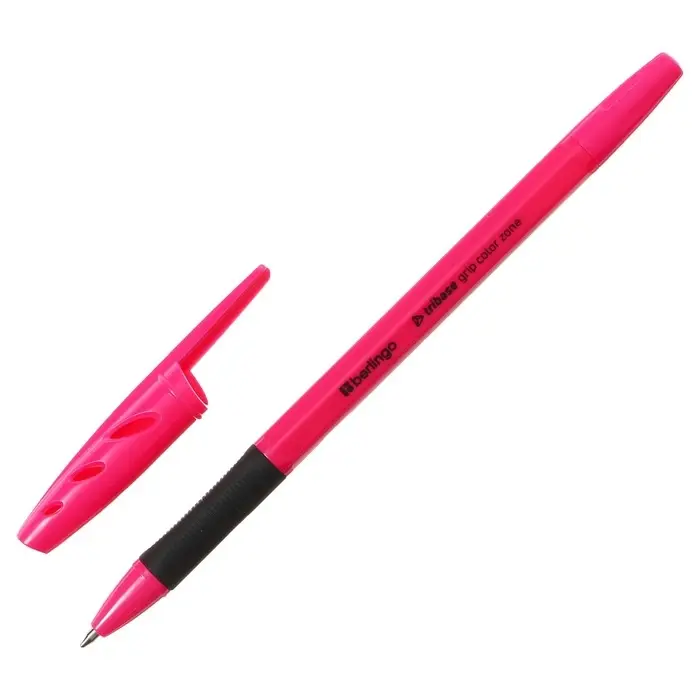 Ручка шариковая Berlingo. Tribase grip color zone, синий стержень, узел 0.7 мм, резиновый упор, МИКС