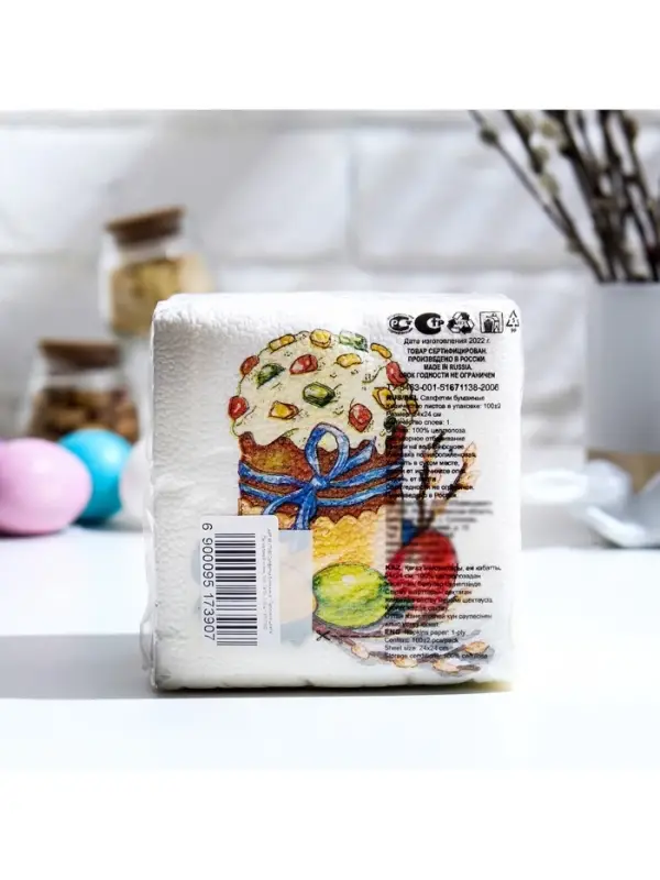 Салфетки бумажные &laquo;Пасхальный кулич&raquo;, 1 слой, 24&times;24 см, 100 шт.
