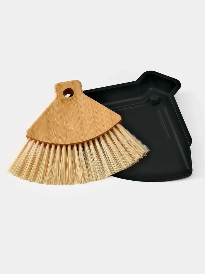 Щетка с совком "Meli", бамбуковая ручка, цвет черный 20х19 см Щетка с совком "Meli", бамбуковая ручка, цвет черный 20х19 см