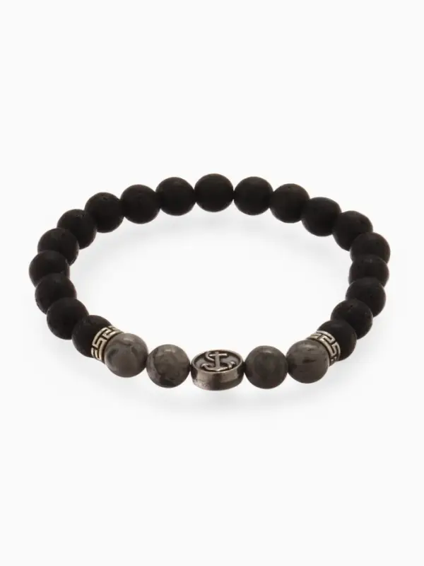 Браслет мужской &laquo;Бастион&raquo; штурвал, цвет чёрно-серый с серебром, d=7 см