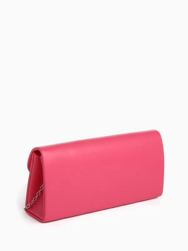Сумка-клатч женская вечерняя на магните, на длинной цепочке, с декоративным бантом, розовая