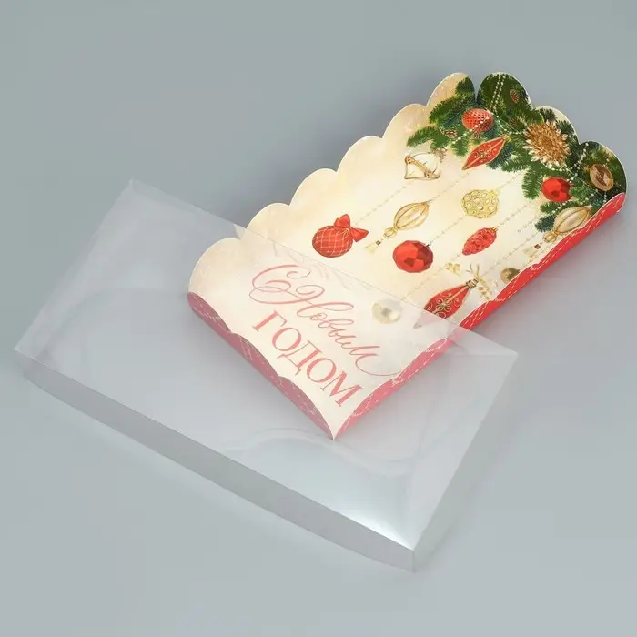 Коробка для кондитерских изделий с PVC крышкой &laquo;С Новым годом&raquo;, 10.5 х 21 х 3 см