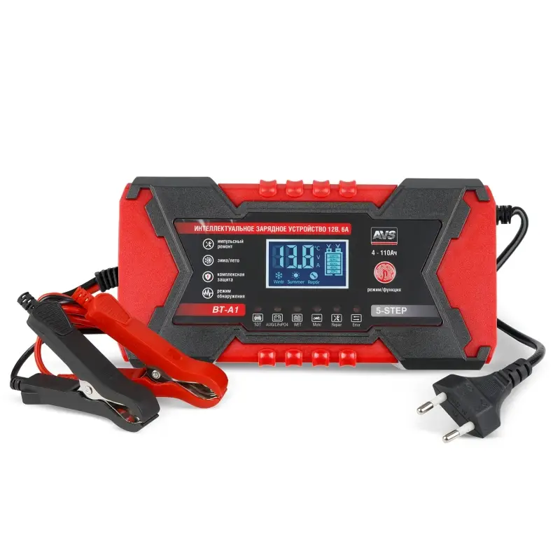 Интеллектуальное зарядное устройство для автомобильного аккумулятора AVS BT-A1 (6A) 12V
