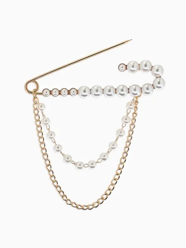 Булавка &laquo;Сияние&raquo; жемчуга, цепочка, L=7.5 см, цвет белый в золоте