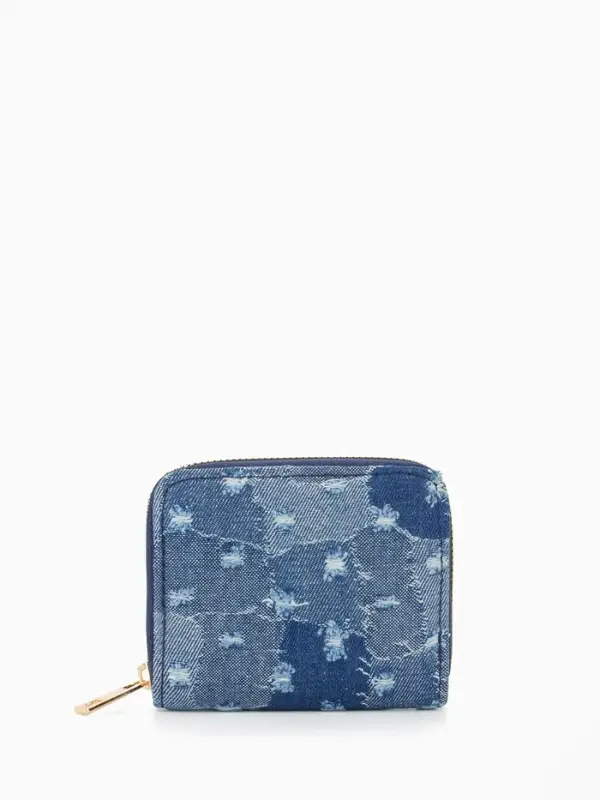 Кошелёк женский на молнии 8.5&times;2&times;11 см, джинсовый, синий