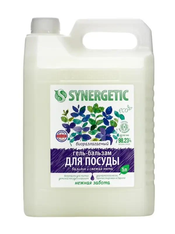 Гель-бальзам для мытья посуды Synergetic «Базилик и свежая мята», 5 л