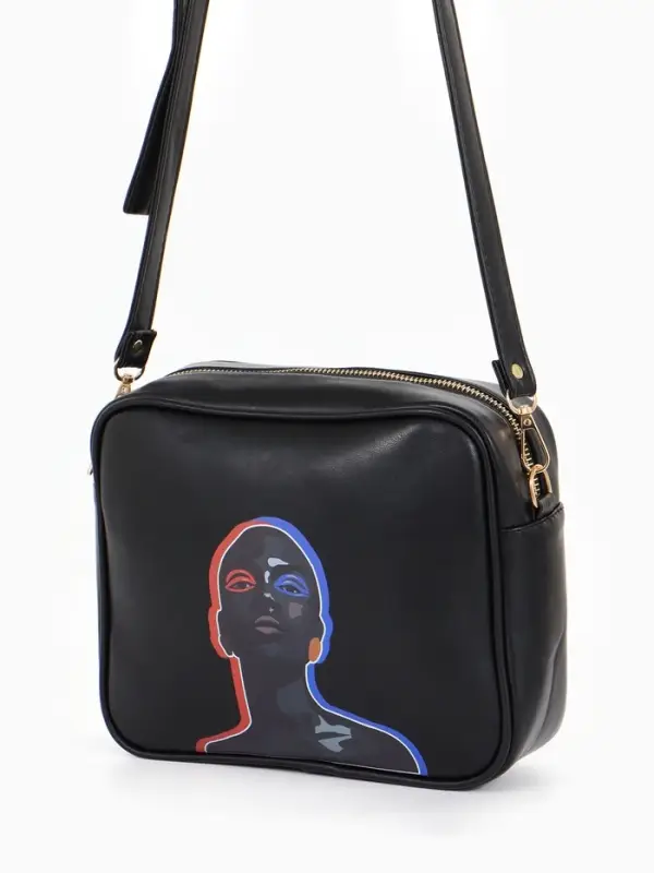 Сумка женская на молнии TEXTURA, 22&times;8&times;17 см, с цветным принтом, чёрная