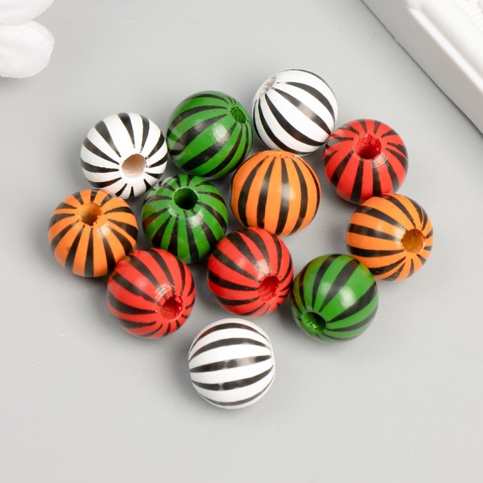 Бусины дерево для творчества Бусины дерево для творчества "Круглые. Полосочки" d=1,6 см набор 12 шт