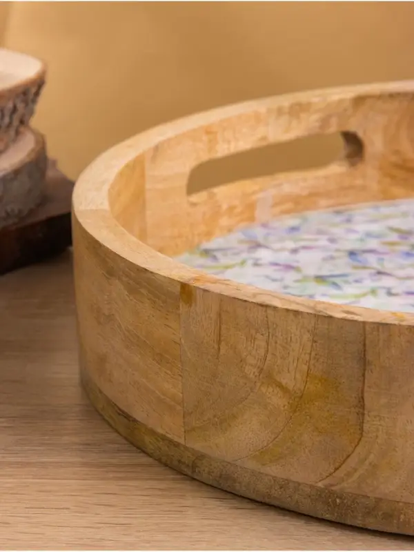 Поднос круглый с бортиками &laquo;Оттенки сирени&raquo;, 35&times;35&times;6.5 см, дерево манго