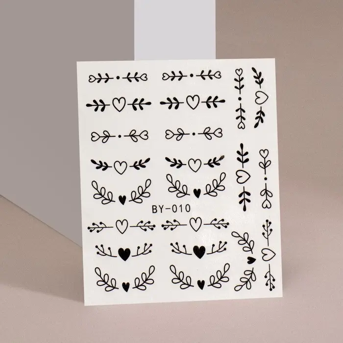 Слайдеры для ногтей «Сердечки и веточки», чёрные Слайдеры для ногтей «Сердечки и веточки», чёрные