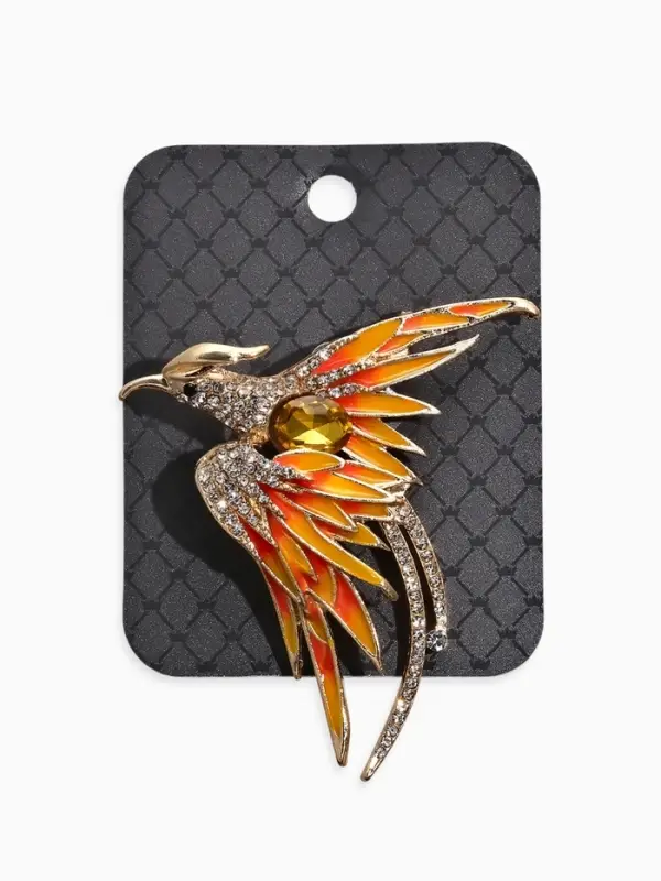 Брошь &laquo;Птица феникс&raquo;, белый, жёлтая в золоте