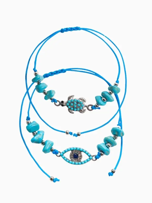 Браслеты-обереги на нити &laquo;Неразлучники. Нить желаний&raquo;, набор 2 шт. камни, голубые