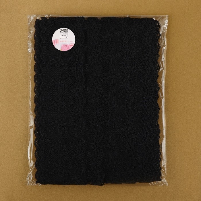 Кружево на сетке, 55 мм × 9 ± 0,5 м, цвет чёрный Кружево на сетке, 55 мм × 9 ± 0,5 м, цвет чёрный