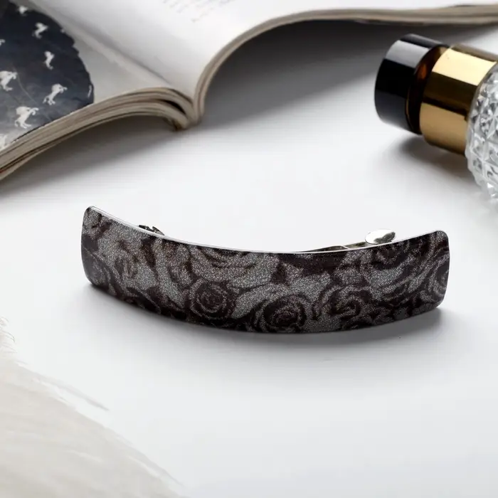 Заколка - автомат для волос QF &laquo;Серебряная ночь&raquo;, 8 см, чёрно-серебристая